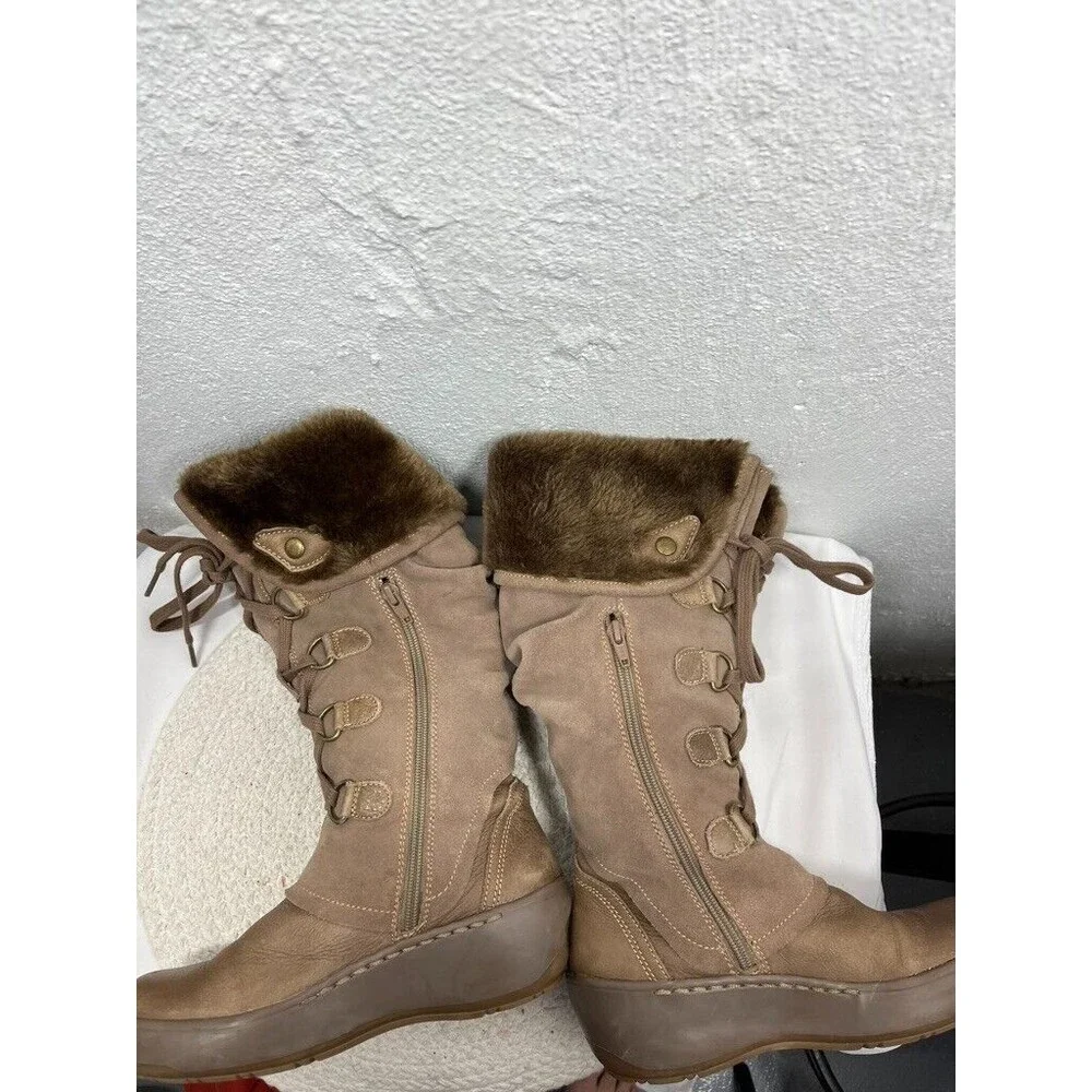 BARETRAPS WOMENS SIZE 7 FAUX FUR LINING SIDE ZIP KNEE HIGH BOOTS LACE UP